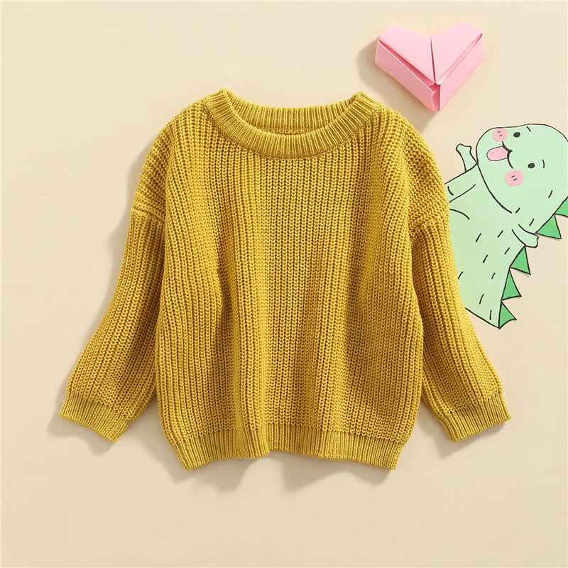 Suefunskry Newborn Baby Girl Boy Knitted Long Sleeve Autumn Winter Sweater Solid Loose Pullover Casual Tops Kids Clothes 3M-5Y