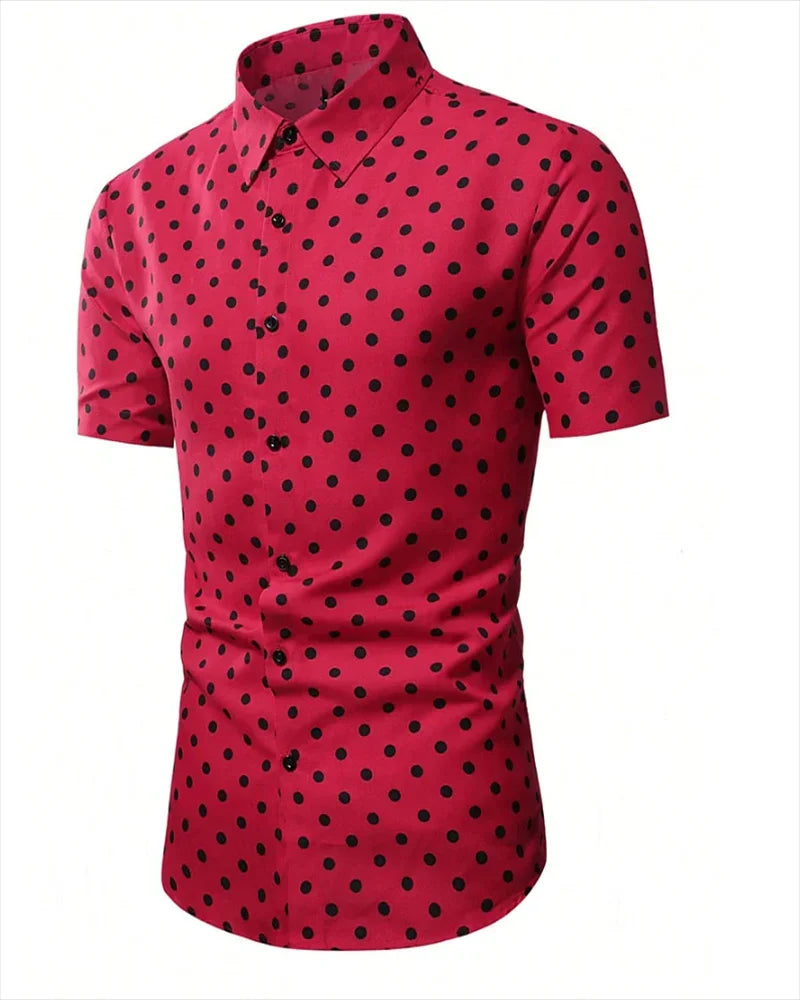 Men's shirt Summer beach shirt black and white short-sleeved polka dot lapel holiday wear fashion casual comfortable clothing to