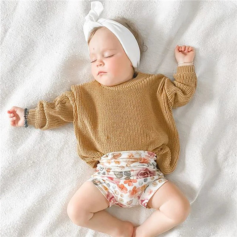 Suefunskry Newborn Baby Girl Boy Knitted Long Sleeve Autumn Winter Sweater Solid Loose Pullover Casual Tops Kids Clothes 3M-5Y