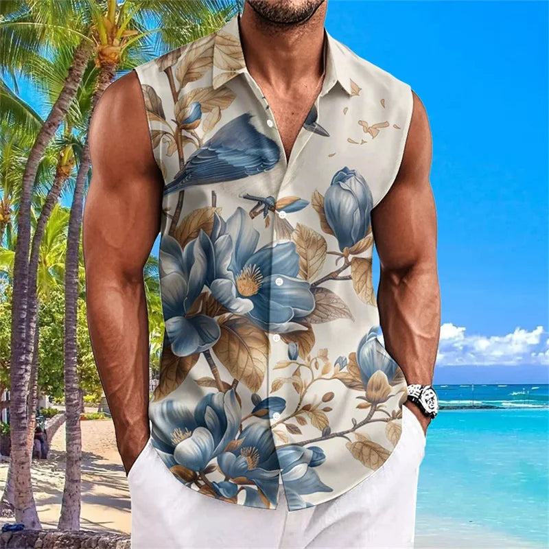 Men's Quick Dry Sleeveless Shirt 3D Printed Party Button Street Entertainment Beach Holiday Fashion Trend Summer New