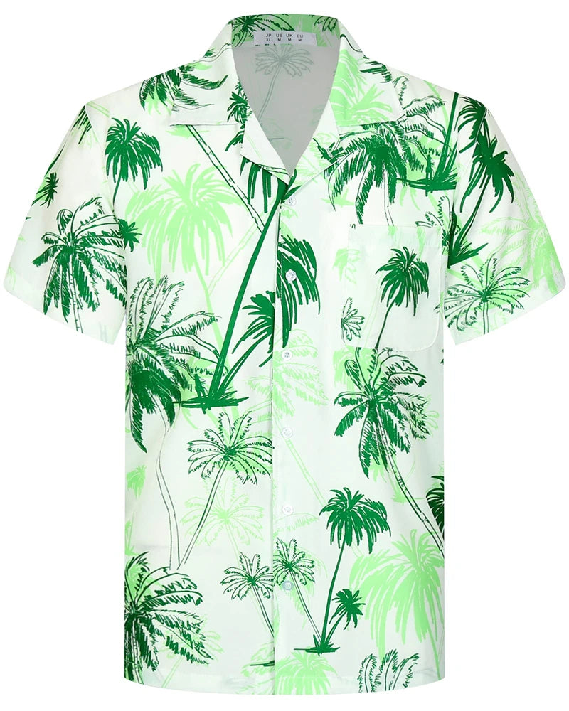 Summer Fashion Mens Hawaiian Shirts Short Sleeve Button Coconut Tree Printed Casual Beach Aloha Shirt Plus Size 6XL Hombre Ropa