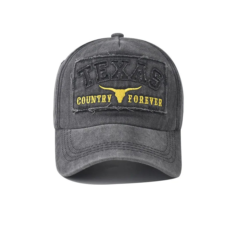 Baseball Cap Sun hat Retro-style Washed denim TEXAS Color matching Shut and run Spring Autumn baseball Hip Hop Fitted Cap