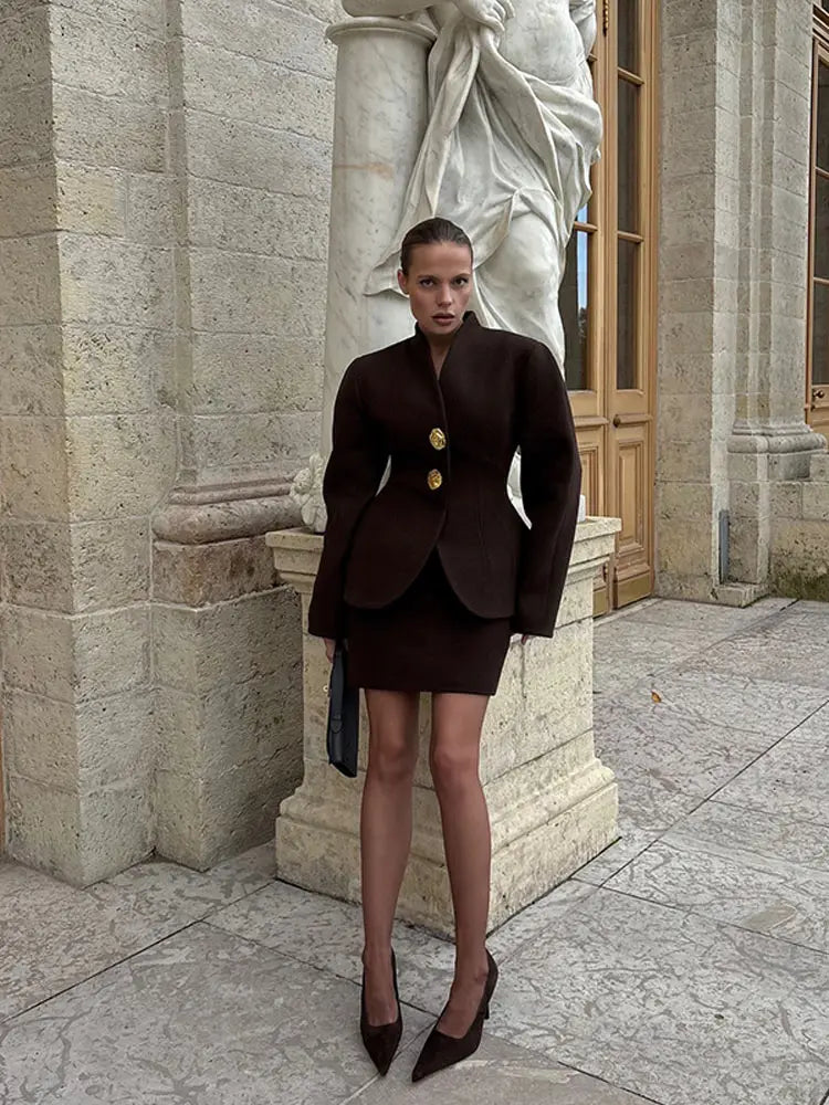 Chic Waist-cinched Blazer Skirt Women Set Elegant Long Sleeve Single Breasted Coat Hip Package Skirts Spring Lady 2 Pieces Sets