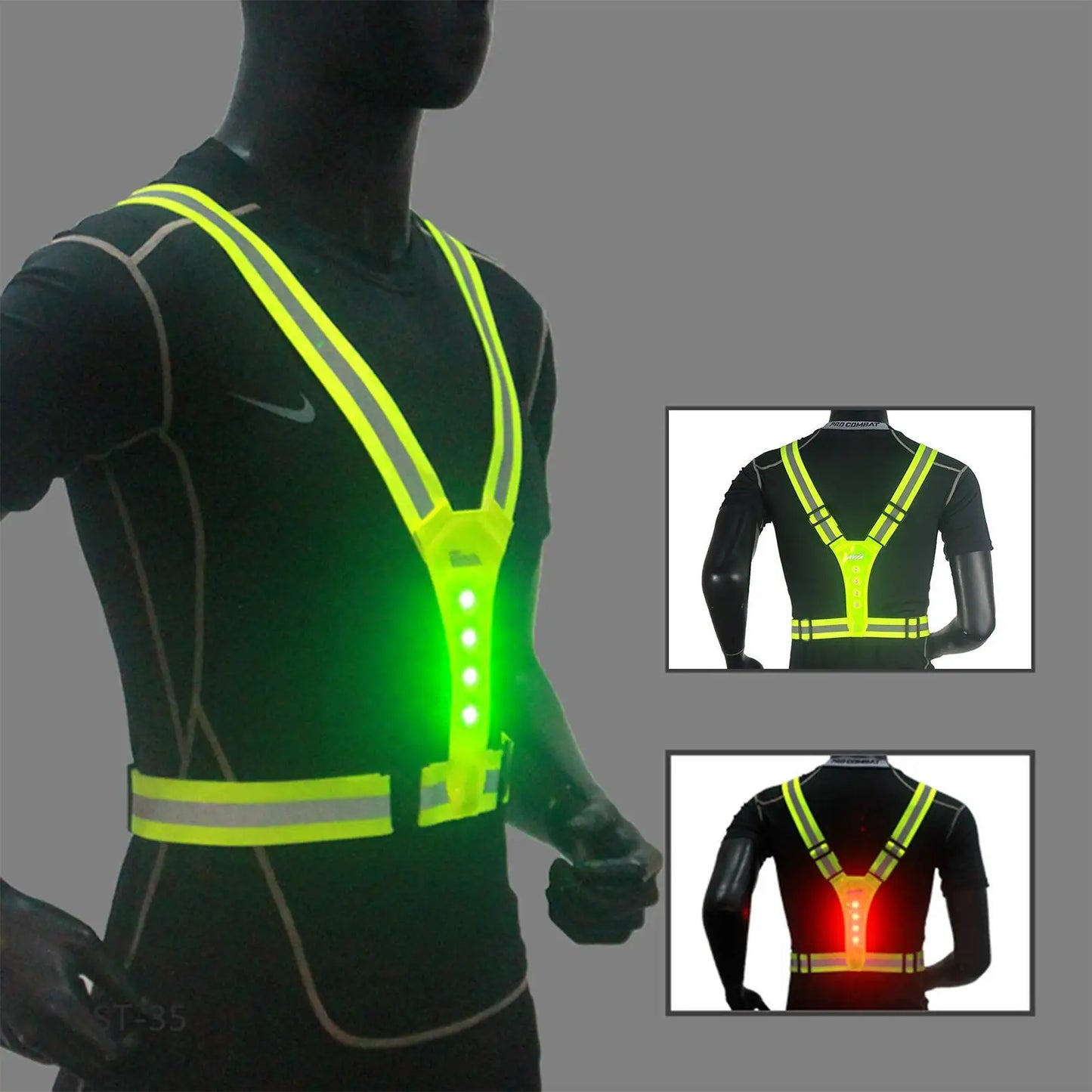 LED Reflective Vest Light Up Running Vest Adjustable Straps Cycling Safety Vest USB Rechargeable 3 Light Modes for Night Running