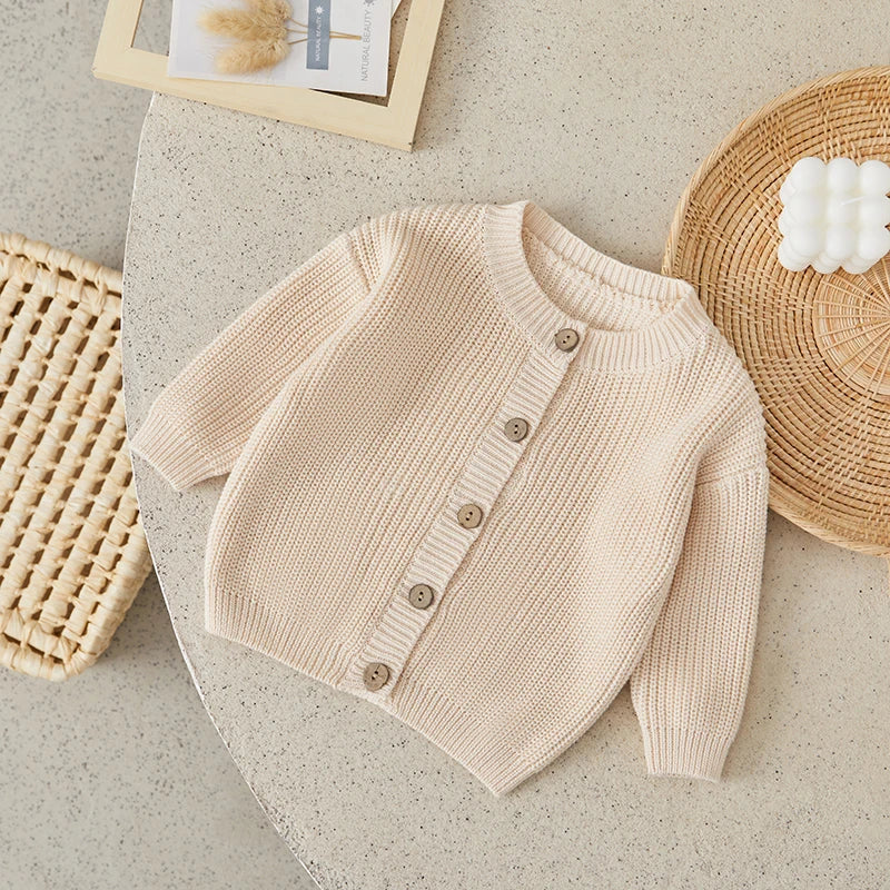 Suefunskry Baby Boys Girls Autumn Winter Knitted Sweater Long Sleeve Solid Color Single-breasted Knitwear Cardigan Jacket