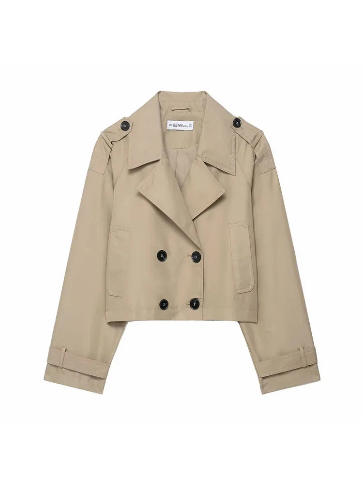 Fashion Lapel Short Trench Coats Women Double Breasted Pockets Jackets Female Autumn Winter New Office Lady Solid Outwear ﻿