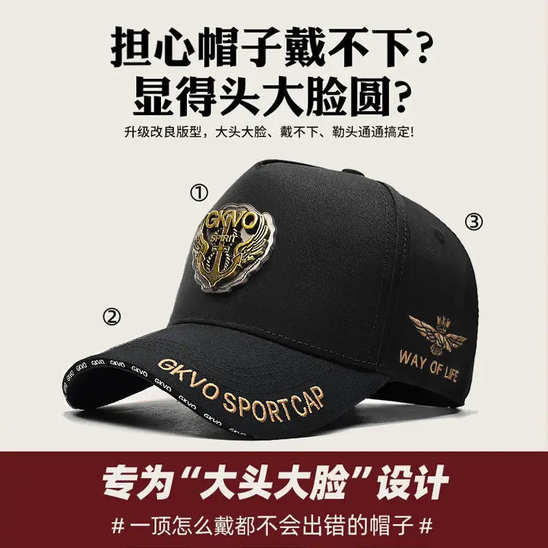 2024 New Four Seasons Tall Crown Men's Big Baseball Cap plus Size Shade Face Hat-Proof Peaked Cap