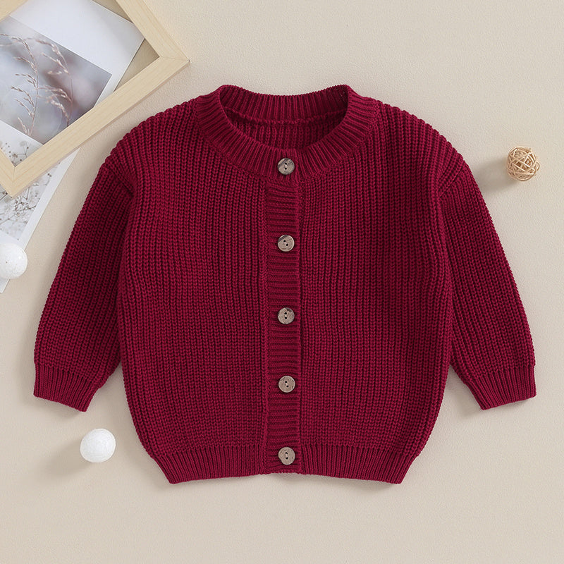 Suefunskry Baby Boys Girls Autumn Winter Knitted Sweater Long Sleeve Solid Color Single-breasted Knitwear Cardigan Jacket