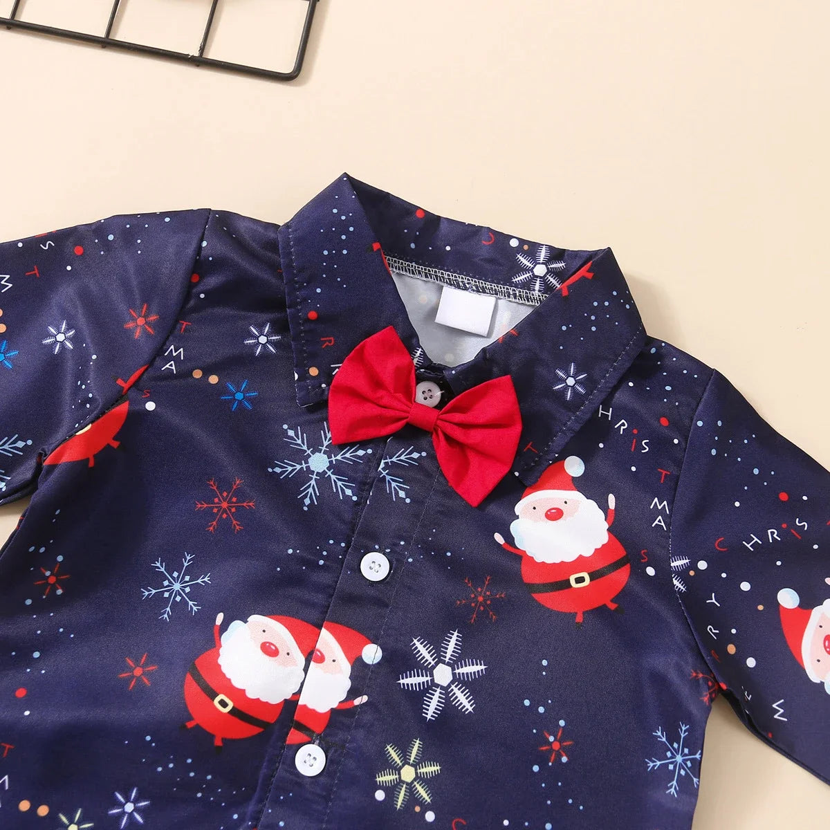Boys Christmas Outfits For Kids Baby Festival Clothing Short/Long Sleeve Gentleman Shirts+Red Pants New Year Children's Costume