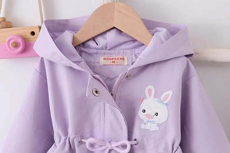 1-7 Years Baby Girls Jacket Spring And Autumn Casual Windbreaker Kids Outerwear Cute Rabbit Hooded Baby Coat Kids Clothes 2023