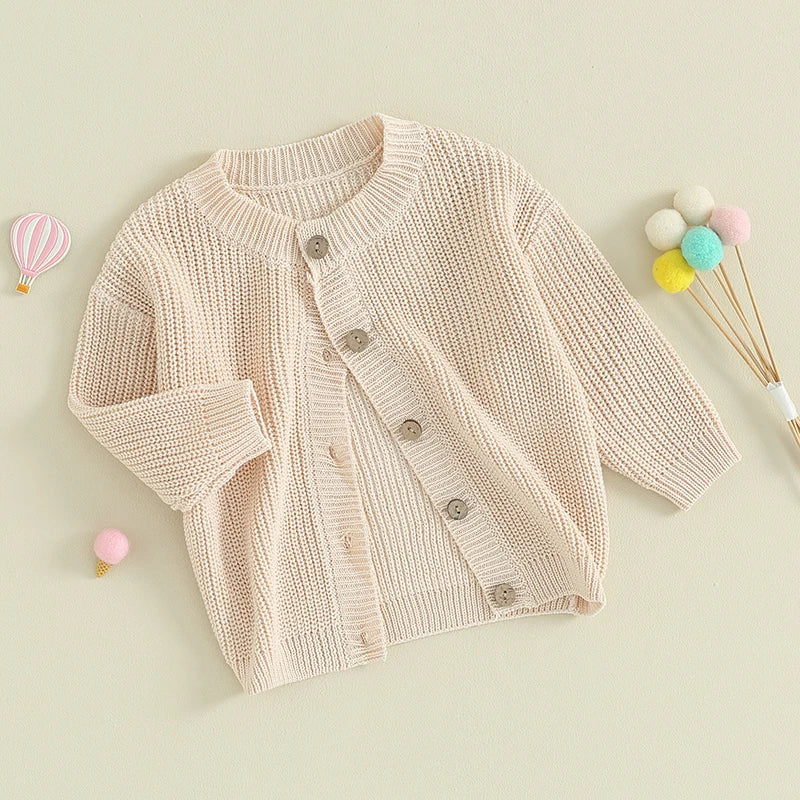 Suefunskry Baby Boys Girls Autumn Winter Knitted Sweater Long Sleeve Solid Color Single-breasted Knitwear Cardigan Jacket