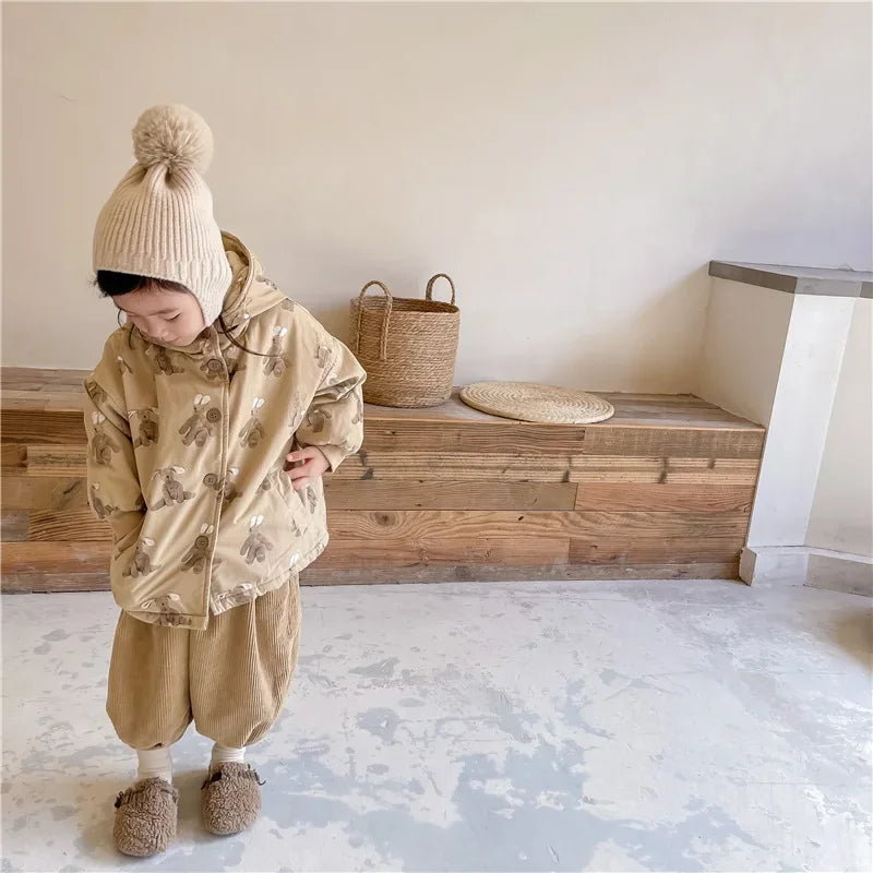 Children From 1 To 7 Years Outerwear Cartoon Kids Thick Padded Coat With Hood Korean Baby Clothing Girl Boy Jacket Warm Winter