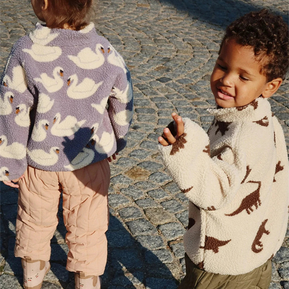 2025 KS Brand Winter Baby Girls Boys Lambswool Cherry Jackets Kids Clothes Boys Sequin Cartoon Outerwear Children's Coats 1-9Yrs