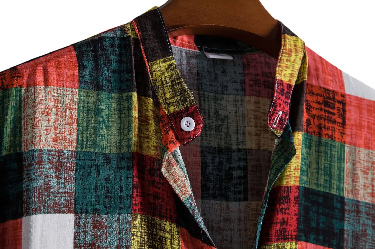 Men's Fashionable Short Sleeve Shirt 2021 New Style Plaid Print Stand Collar Casual Wear Made in China for Global Trade
