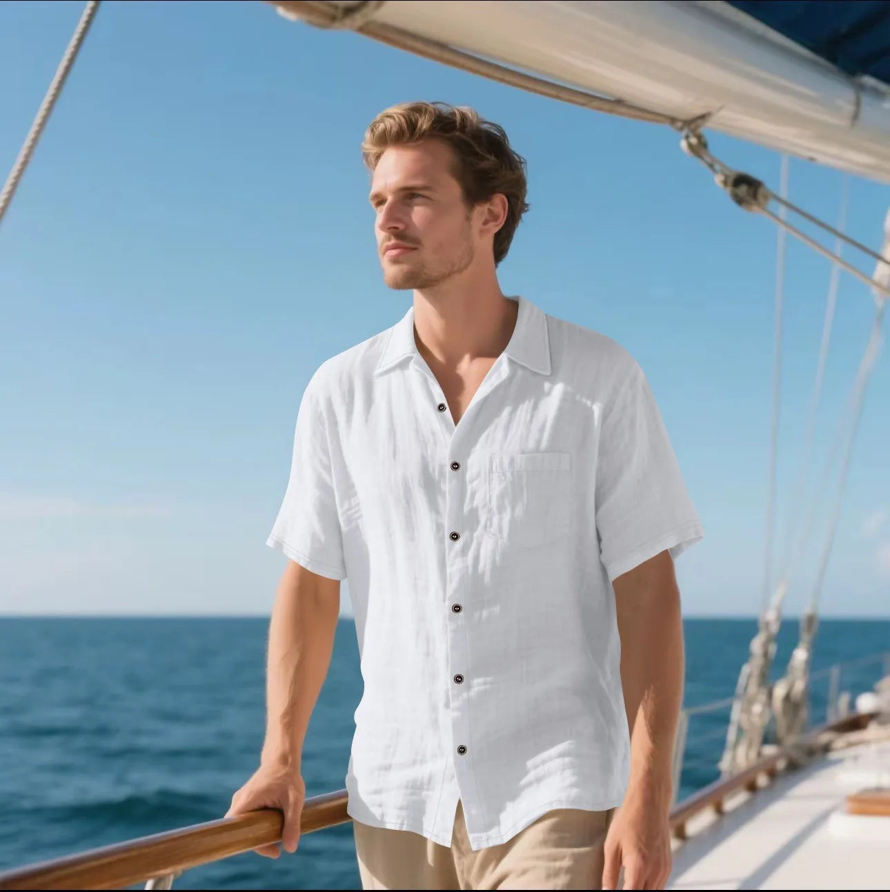 2026 New Men's Linen Casual Shirt Lightweight Breathable Button Down Pocket Design Loose Fit for Summer Outing