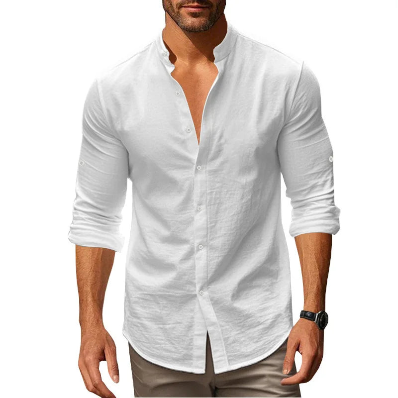 Men's Casual Cotton Linen Shirt Long Sleeve Button Down Slim Fit European Fashion Breathable Daily Wear Tops white shirt