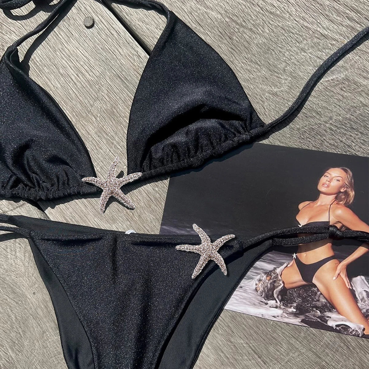 Shiny Star Bikinis Sexy Women Swimsuit Female Swimwear Bandeau Biquini Thong Triangle Swimming Suits Halter Bodysuit Beachwear