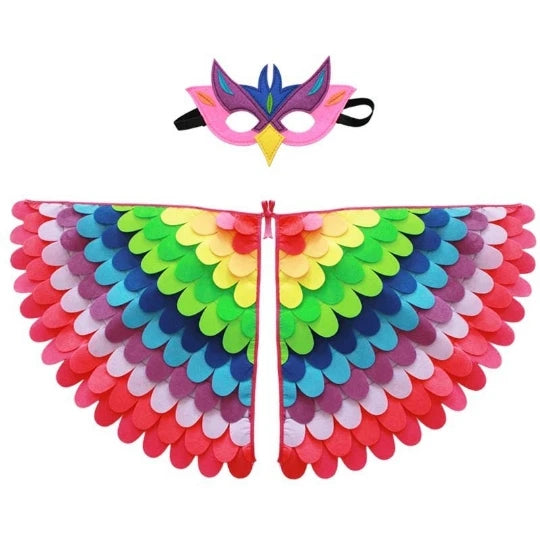 Kids Cosplay Costume Stage Performance Owl Peacock Wings Bird Felt Cape with Mask for Girls Boys Halloween Party Cloak