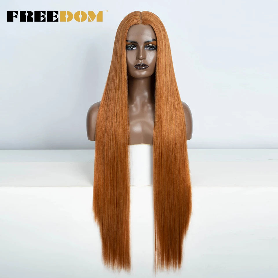FREEDOM Synthetic Lace Front Wigs For Women Straight Hair Synthetic Lace Wigs 38 Inch Ombre Long Cosplay Wigs Blonde Pink Wig