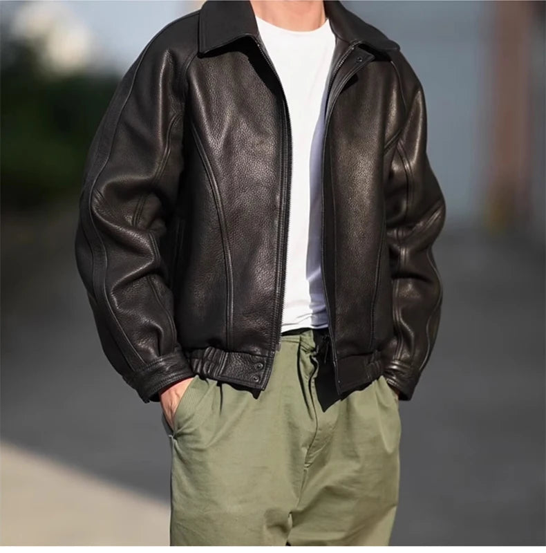 Mauroicardi Spring Autumn Cool Handsome Black Hard Pu Leather Jacket Men Zipper Luxury Designer American Vintage Clothes 2024