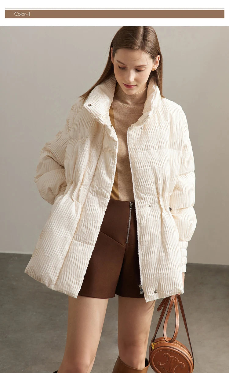 AMII Minimalist Duck Down Puffer Coat Women Winter 2025 Lightweight Stand Collar Lapel Warm Outerwear New Jackets 12344052