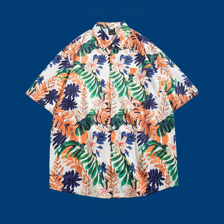 Hawaii Flower Men's Shirt Thai Style Loose Sleeveless Beach Casual Fashionable Shirt for Youth Suitable for All Seasons