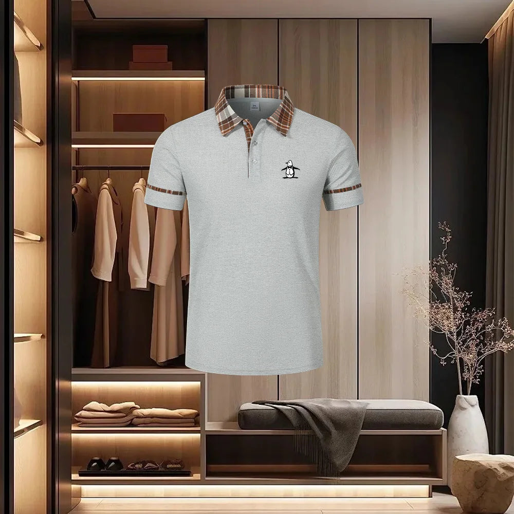 Summer Men's Short Sleeve Collar Tshirts New Solid Color Casual Polo Shirt Trendy Breathable Loose Basic Splice Top