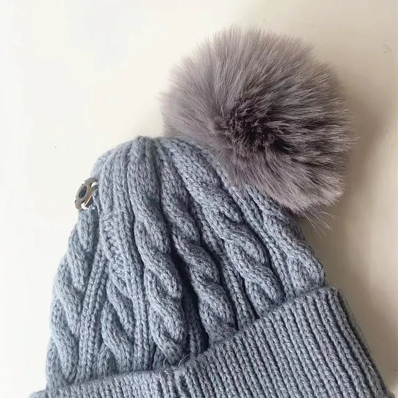 Kids Winter Hat Scarf Gloves Set Double Ball Fleece Lining Baby Hats for Boy Girl Solid Color Infant Knitting Beanie Cap 1-4Year