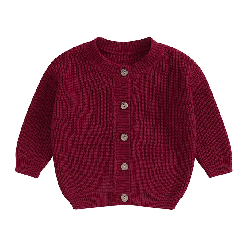 Suefunskry Baby Boys Girls Autumn Winter Knitted Sweater Long Sleeve Solid Color Single-breasted Knitwear Cardigan Jacket