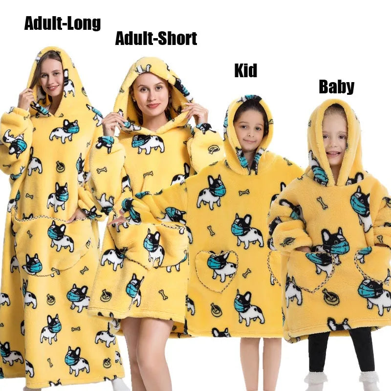 Extra Long Winter Hoodies Sherpa TV Blanket Plush Fleece Family Matching Outfits Sweatshirts Avocado Dinosaur Homewear Oversized