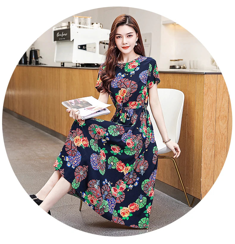 New Fashion Women Summer Dresses Hot Stylish O-Neck Print Floral Bohemian style Casual Loose sleeveless print Long Dress