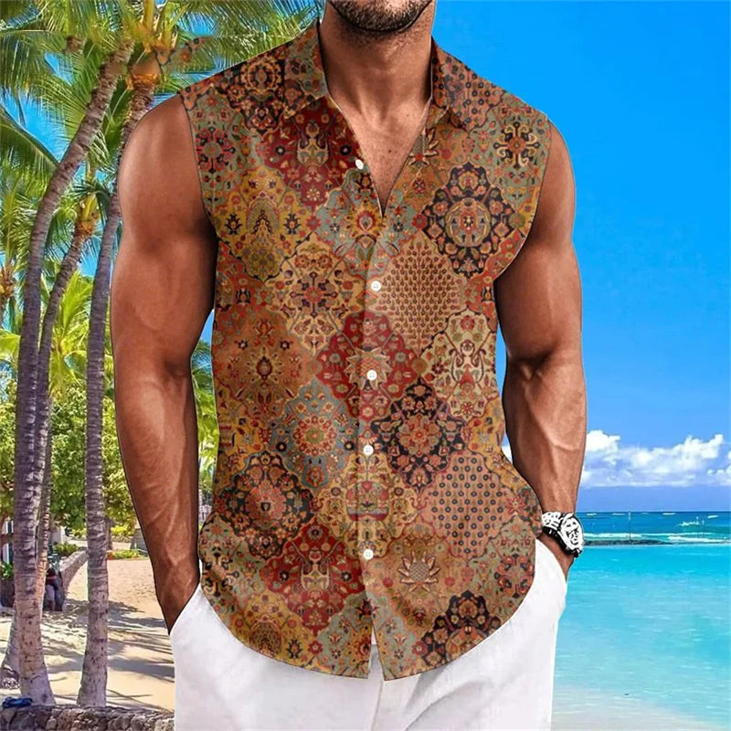New Men's Sleeveless Shirt Summer Solid Color Comfort Casual Collar Beach Style Plus Size Men's Shirt