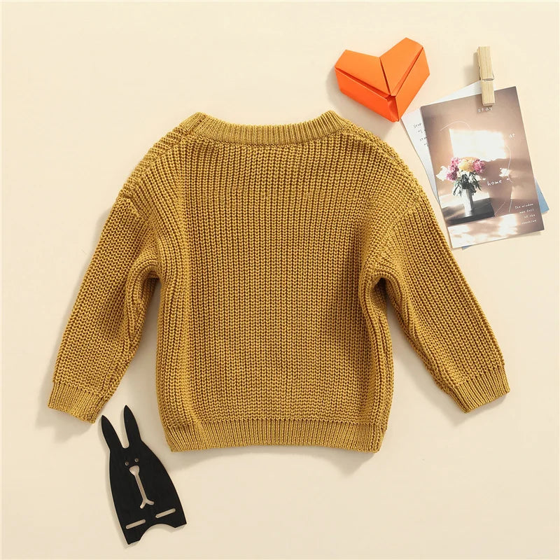 Suefunskry Newborn Baby Girl Boy Knitted Long Sleeve Autumn Winter Sweater Solid Loose Pullover Casual Tops Kids Clothes 3M-5Y