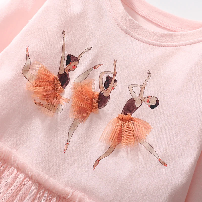 Little maven Kids Clothes Children's Clothing 2024 Autumn Cotton Baby Girls Cartoon Ballet Dancer Long Sleeves Dresses 2-7 year