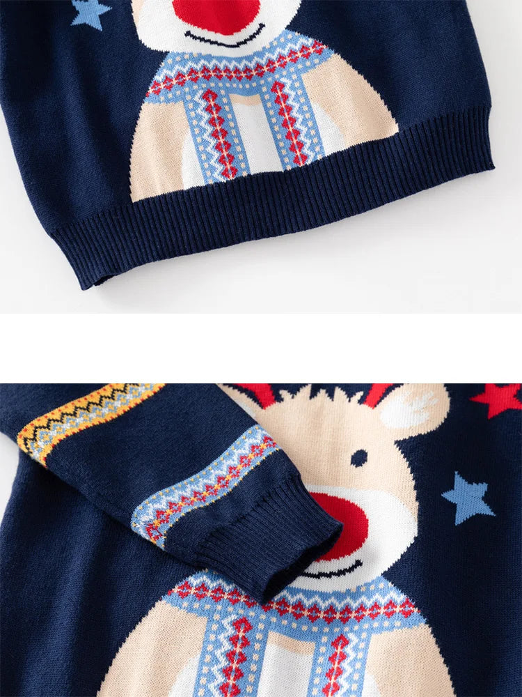 New Year Kid Sweater Long Sleeve Cartoon Print Deer Casual Loose Pullover Knitwear Baby Girl Boy Sweater Christmas Child Clothes