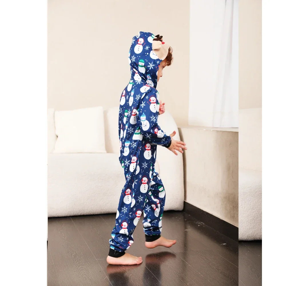Christmas Gift Mother Father Kids Matching Outfits Cute Deer Ear Hooded Romper Overall Soft Loose One-Piece Pajamas Family Look