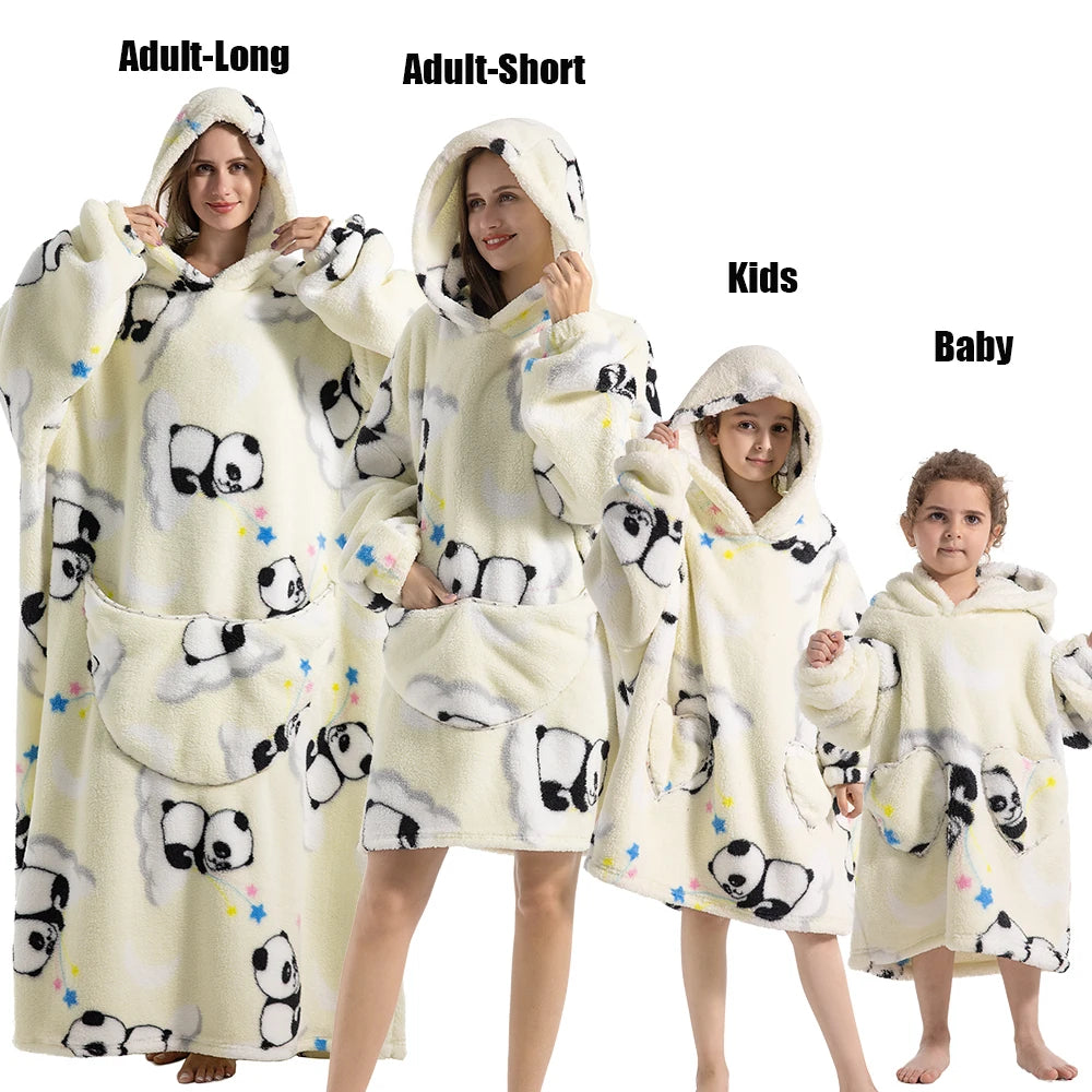 Oversize Winter Sherpa Blanket Plush Polar Fleece Family Matching Hoodie Girls Sweatshirt Homewear Halloween Women Kids Clothes