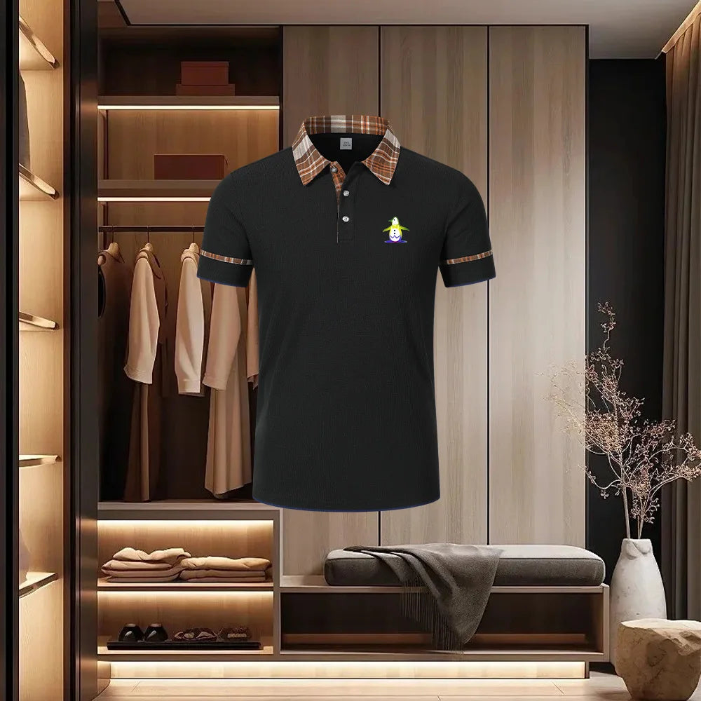 Summer Men's Short Sleeve Collar Tshirts New Solid Color Casual Polo Shirt Trendy Breathable Loose Basic Splice Top