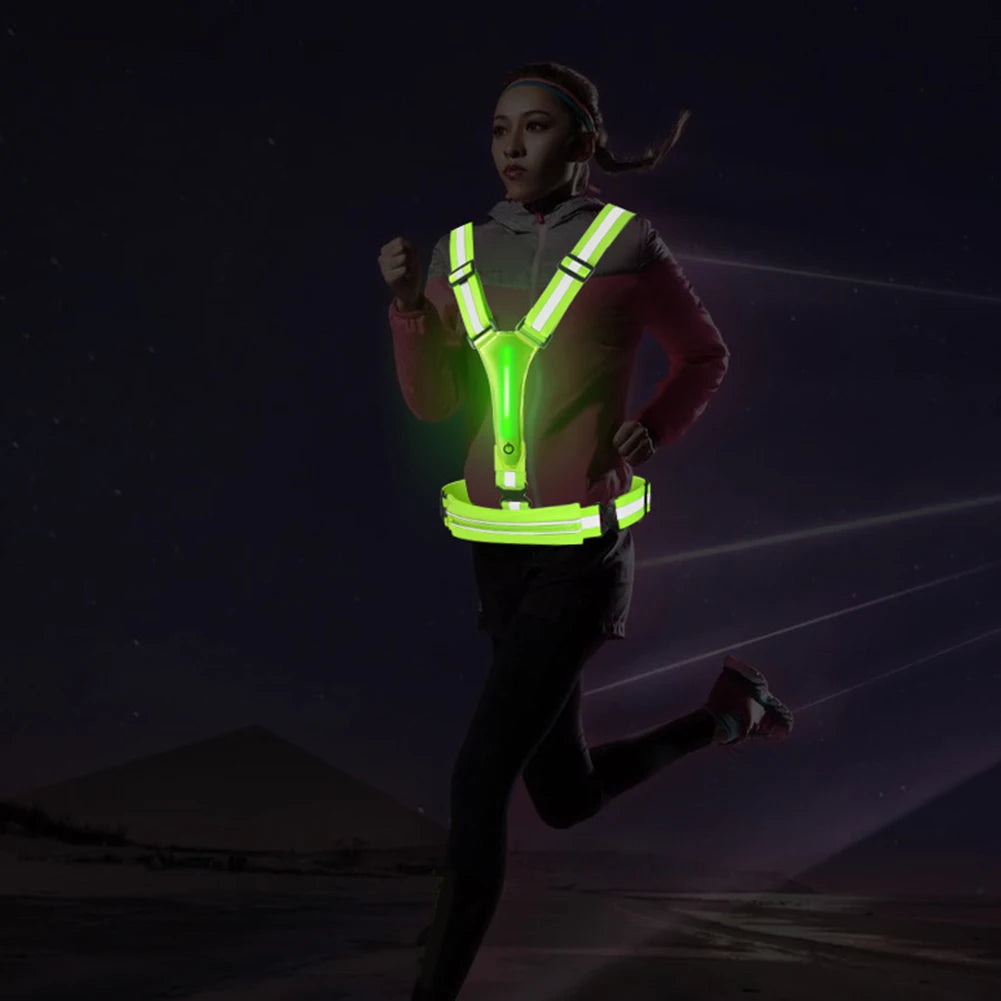 LED Reflective Vest Light Up Running Vest Adjustable Straps Cycling Safety Vest USB Rechargeable 3 Light Modes for Night Running