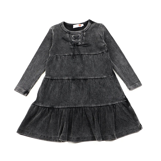 2024 ribbed black washed sets with string winter clothes dress for girls childhood shirts and baby pants black tired dresses