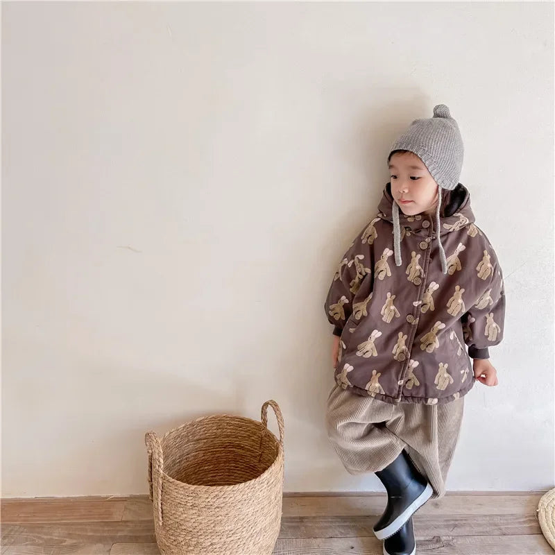 Children From 1 To 7 Years Outerwear Cartoon Kids Thick Padded Coat With Hood Korean Baby Clothing Girl Boy Jacket Warm Winter