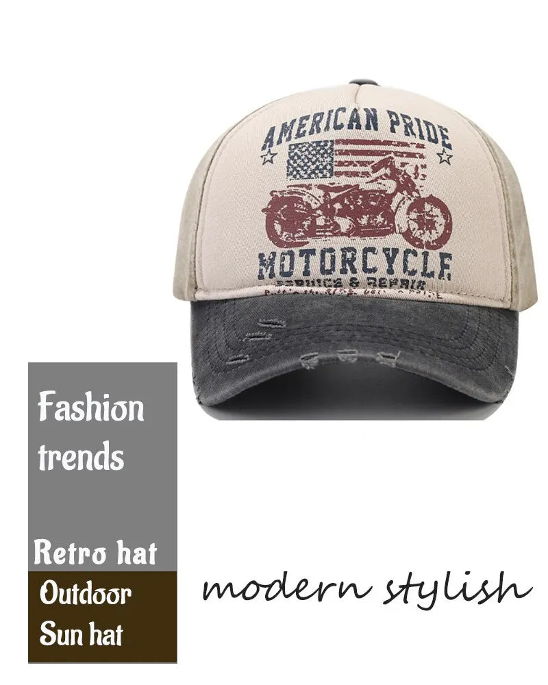 Fashion Trend Printing Motorcycle Truck Caps Washed Cotton Baseball Cap Mens Sun Hat Hip Hop Caps Cool Outdoor Hats