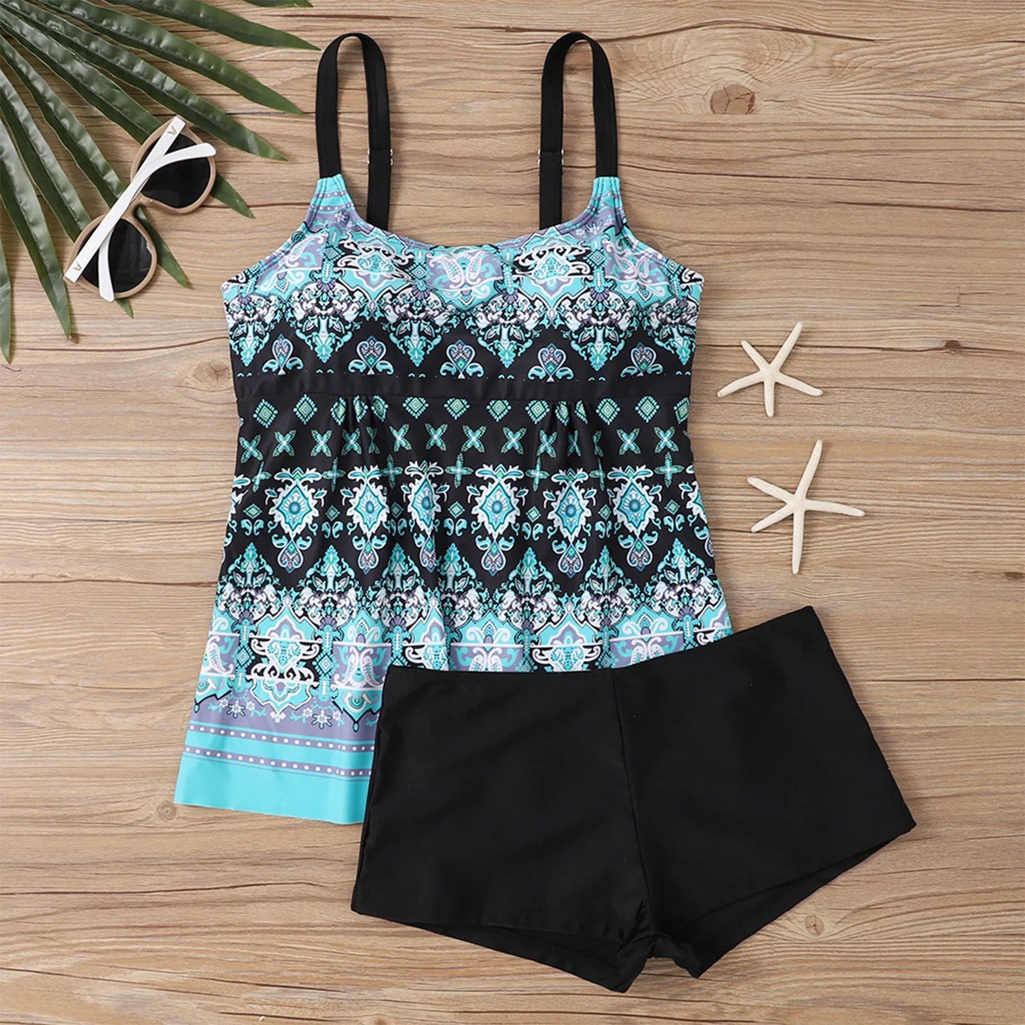 Women's Sexy Slim Fit Printed Sling Split Bikini Plus Size Swimsuit (Two Piece) Strape Tankini Set Printed Beach Swimsuit Women