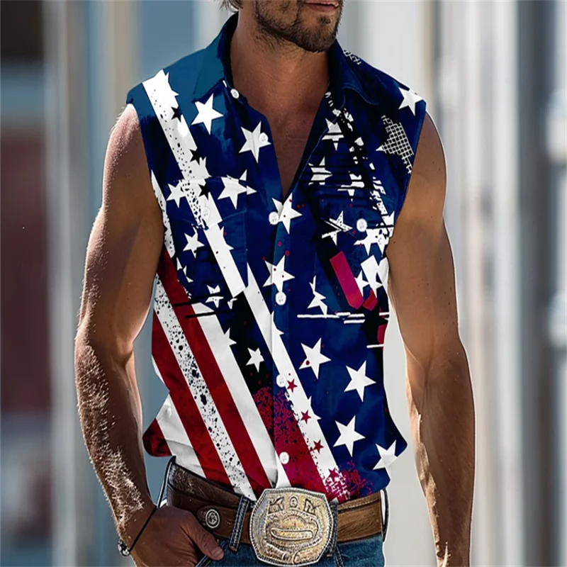 New Hawaiian Men's Sleeveless Shirt Coconut Print Simple Fashion Breathable Shirt Flap Collar Shirt