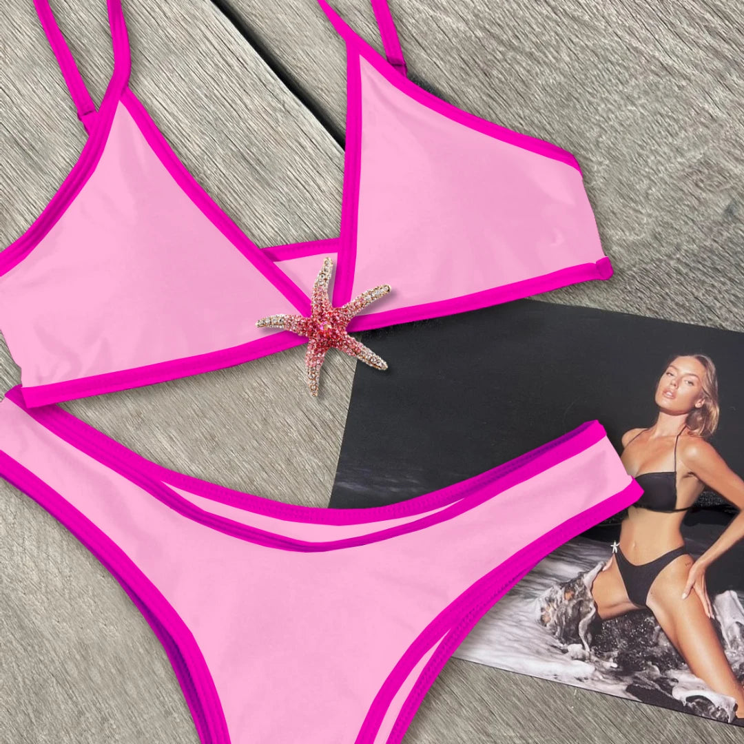 Shiny Star Bikinis Sexy Women Swimsuit Female Swimwear Bandeau Biquini Thong Triangle Swimming Suits Halter Bodysuit Beachwear