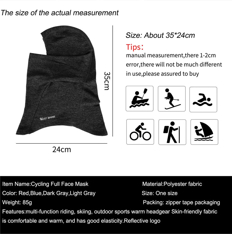 WEST BIKING Winter Cycling Scarf Fleece Keep Warm Balaclava Men Women Bicycle Hat Headwear Ski Helmet Liner Windproof Sport Cap