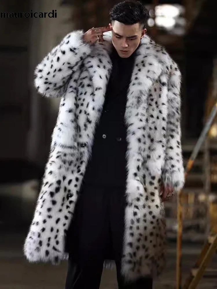 Mauroicardi Winter Chic Long Colorful Thick Warm Soft Hairy Faux Fur Coat Men High Quality Multicolor Fluffy Furry Overcoat 2023