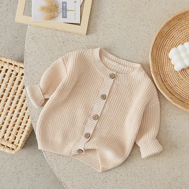 Suefunskry Baby Boys Girls Autumn Winter Knitted Sweater Long Sleeve Solid Color Single-breasted Knitwear Cardigan Jacket