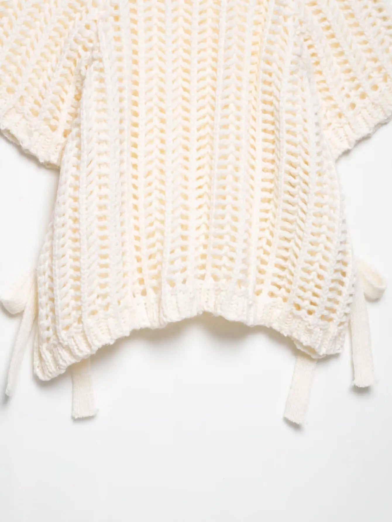 Hollow Out Knit Pullover Women Casual Round Neck Lace Up Bow Sweater Female Autumn Short Sleeves Solid Knitwears Lady