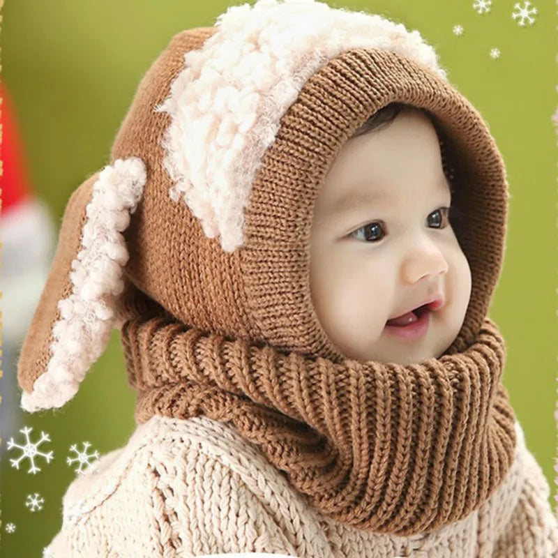 Baby Winter Hat With Scarf Toddler Winter Beanie Warm Hat Hooded Scarf Earflap Knitted Cap Cute Kids Hat Scarf Set
